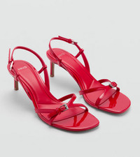 NEW MANGO MNG RED STRAPPY HEELED BUCKLE SANDALS HEELS SHOES SZ 40 US 9