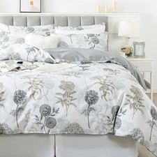Floral Duvet Cover Sets 100 Cotton Grey Vintage Flower King/Cal King Ink