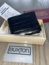 Men's Genuine Eel Skin Leather Bifold Credit Card Wallet Dark Brown New In Box