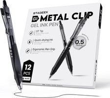 12 Pack Black Gel Pens, Quick Dry Black Ink Pens, 0.5Mm Fine Point Retractable