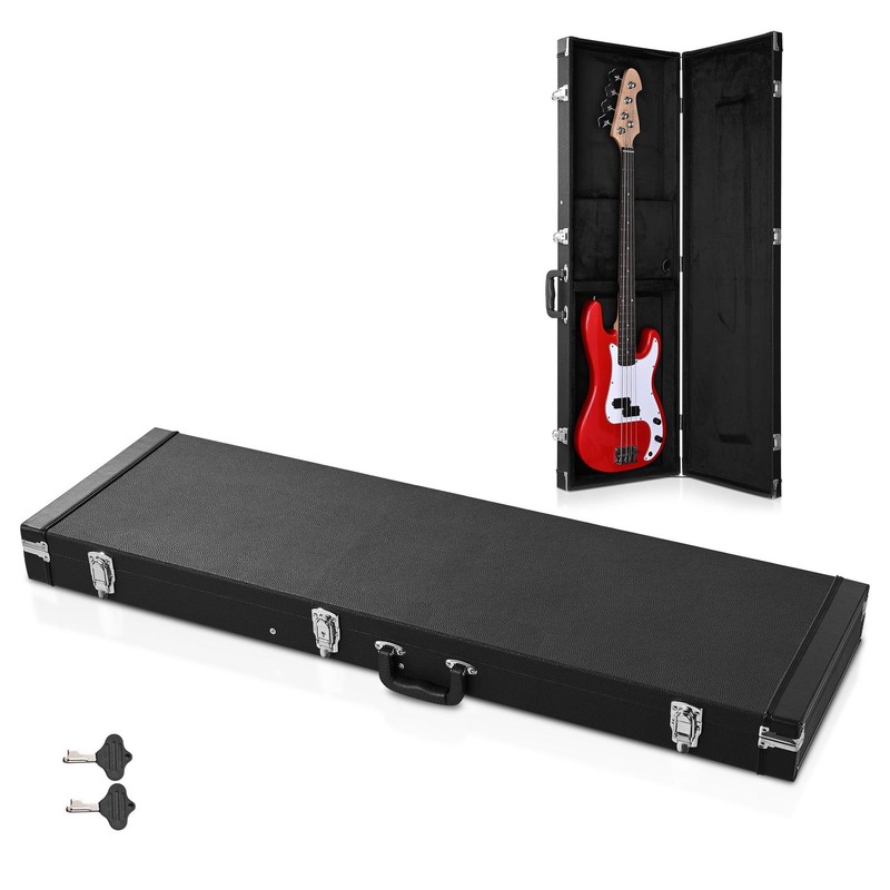 Electric Bass Guitar Hard Case Wooden Hard Shell Carrying Case Lockable Square
