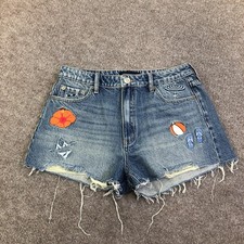 Aeropostale Shorts Juniors 6 Blue Denim Cutoff 3 Inseam Beach Embroidered Raw