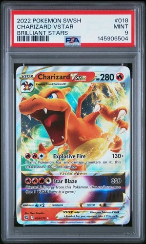 2022 POKEMON SWORD & SHIELD BRILLIANT STARS #018 CHARIZARD VSTAR PSA 9