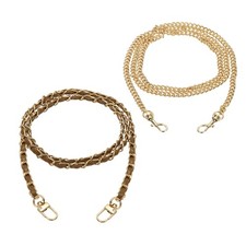 2 Pcs Purse Chain Strap, 47 Inch for Bag, Light Gold Chain with Brown Leather