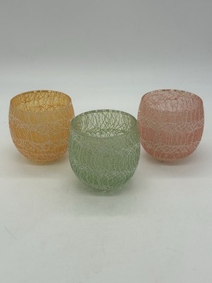 MCM Roly-Poly ''Spaghetti String'' Peach/Green/Pink Glasses (Set of 3) Vintage