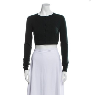 Alaia Hunter Green Wool Cropped Cardigan 