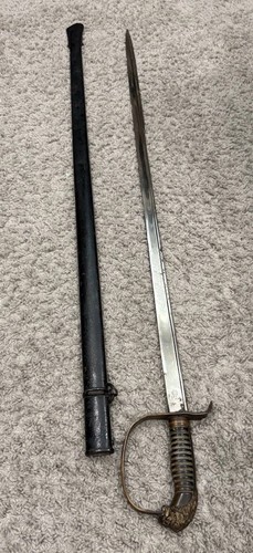 Vintage WWII German Lion Head Ruby Eye Sword With Scabbard, Engraved, 🔥🔥🔥