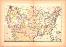 "THE UNITED STATES OF AMERICA" Antique original map 1884