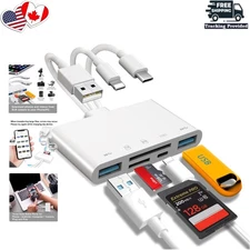 High-Speed 5-in-1 Memory Card Reader - Connect USB Devices & Charge iPhone/iPad