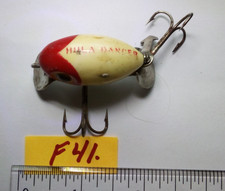 F41) Vintage Arbogast "Hula Dancer" Red/White Fishing Lure with back attractor.