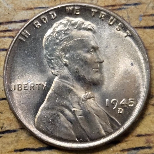 1945 D Lincoln Wheat One Cent 1c Coin Red BU #AB747