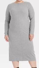 Women's Long Sleeve Midi Sweater Dress - A New Day Gray M