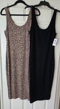 Bar III Medium 2 Midi Dresses Sleeveless Jersey Deep Black &Leopard Pullover