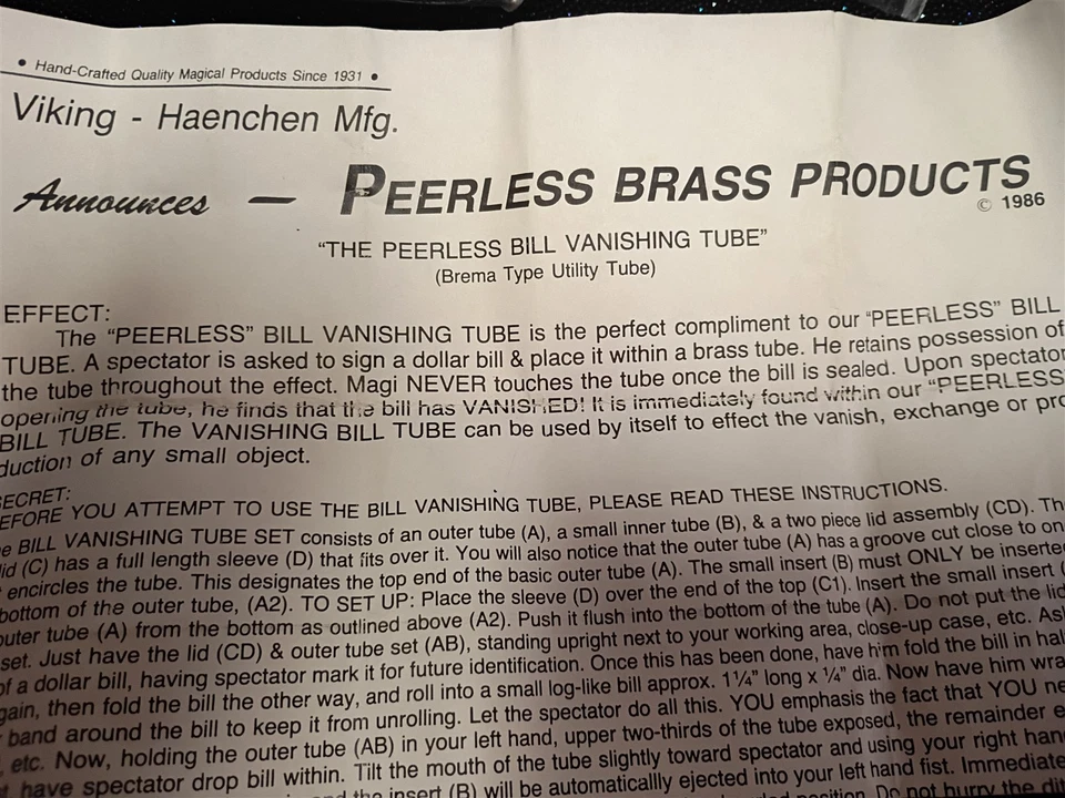 Peerless Bill Vanishing tubo de latón Viking-Haenchen truco de magia Foto 3 de 3