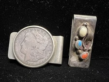 Vintage Money Clip Lot - Morgan Silver Dollar in Nickel Silver - "AJW" Native