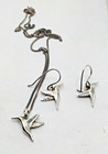 Ensemble collier et boucle d'oreille vintage en argent massif assorti oiseau