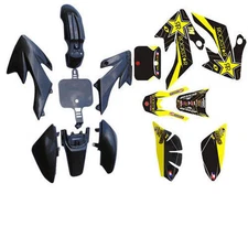 BLACK BODY PLASTIC FENDERS & DECALS STICKER KIT FOR XR50 CRF50 SDG SSR H DE60+