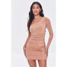 NWT Forever 21 Ruched One-Shoulder Dress in Camel Size Small