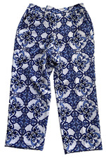 Liz Claiborne Pant Size PL Petite 12-14 Mid-Rise Blue White Elastic Pockets NEW