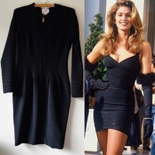 Kathryn Dianos Vintage 80s Black Bodycon Long Sleeve Dress Size 8 M