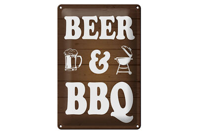 Blechschild Hinweis 12x18 cm Beer and BBQ Grill Bierglas Deko Schild