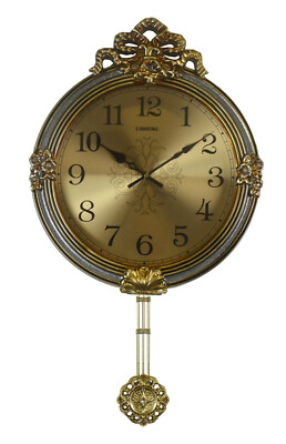 Victorian Baroque Swinging Pendulum Gold and Silver Wall Clock