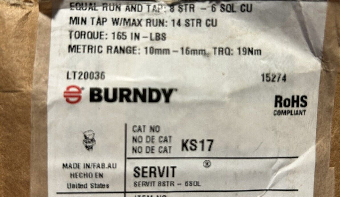 BURNDY KS17 Splitbolt Connector 8 Str to 6 Sol for sale online eBay