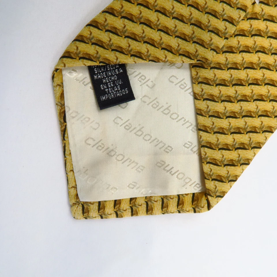 Vintage Claiborne Gold Geometric Diagonal Stripe Mens Neck Tie 57x3.75 Classic - Image 4 of 4