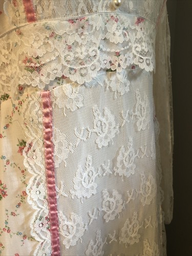 Vintage 70s Gunne Sax Style Ditsy Floral Lace Prairie Maxi Dress ILGWU S/M 11/12 - Picture 9 of 16