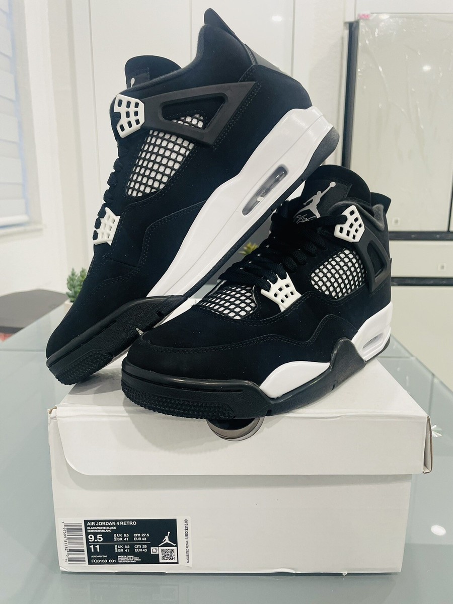 Nike Jordan 4 Retro Black/White OG FQ8138 001 Original Siz 9.5
