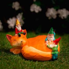Solar Fox Gnome Ornament Garden Patio Statue Lighting Wildlife Animal Lamp