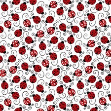 BTY You Make My Heart Happy Ladybugs White Cotton Fabric By The Yard C7744
