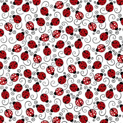 BTY You Make My Heart Happy Ladybugs White Cotton Fabric By The Yard C7744