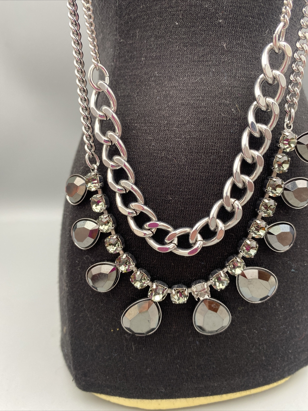 Chicos Necklace double layer rhinestone beaded Si… - image 2