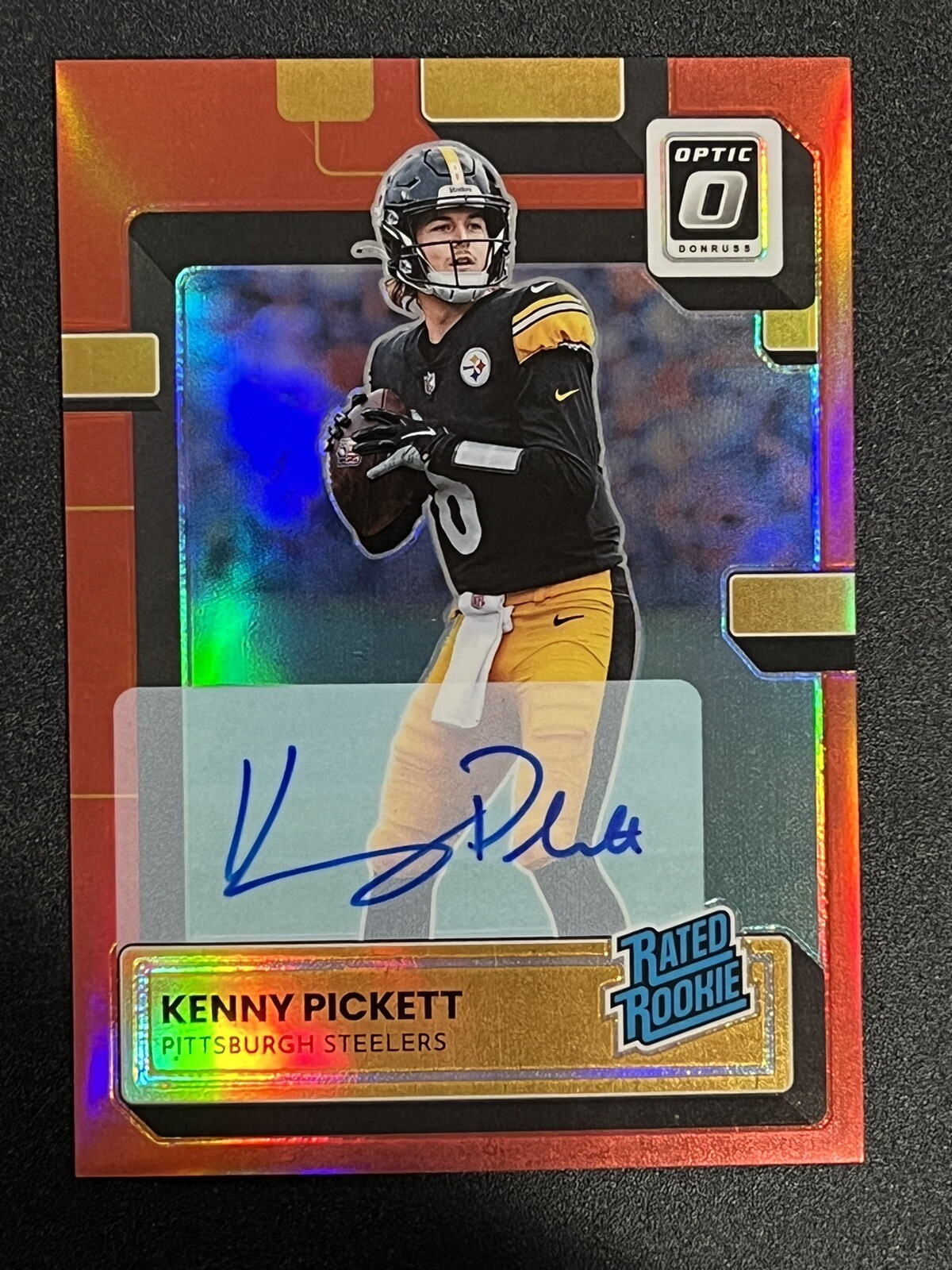 2022 Optic Kenny Pickett Red Prizm Rated Rookie Auto /75 RC #201 Steelers