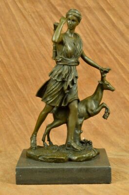 Signed Cast Bronze Diana The Huntress Art Deco Nude Sculpture Statue Mythical