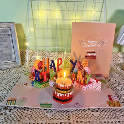 3D Popup Musik-Licht-Karte auspustbarer LED Kerze DIY Nummern Geburtstagskarte