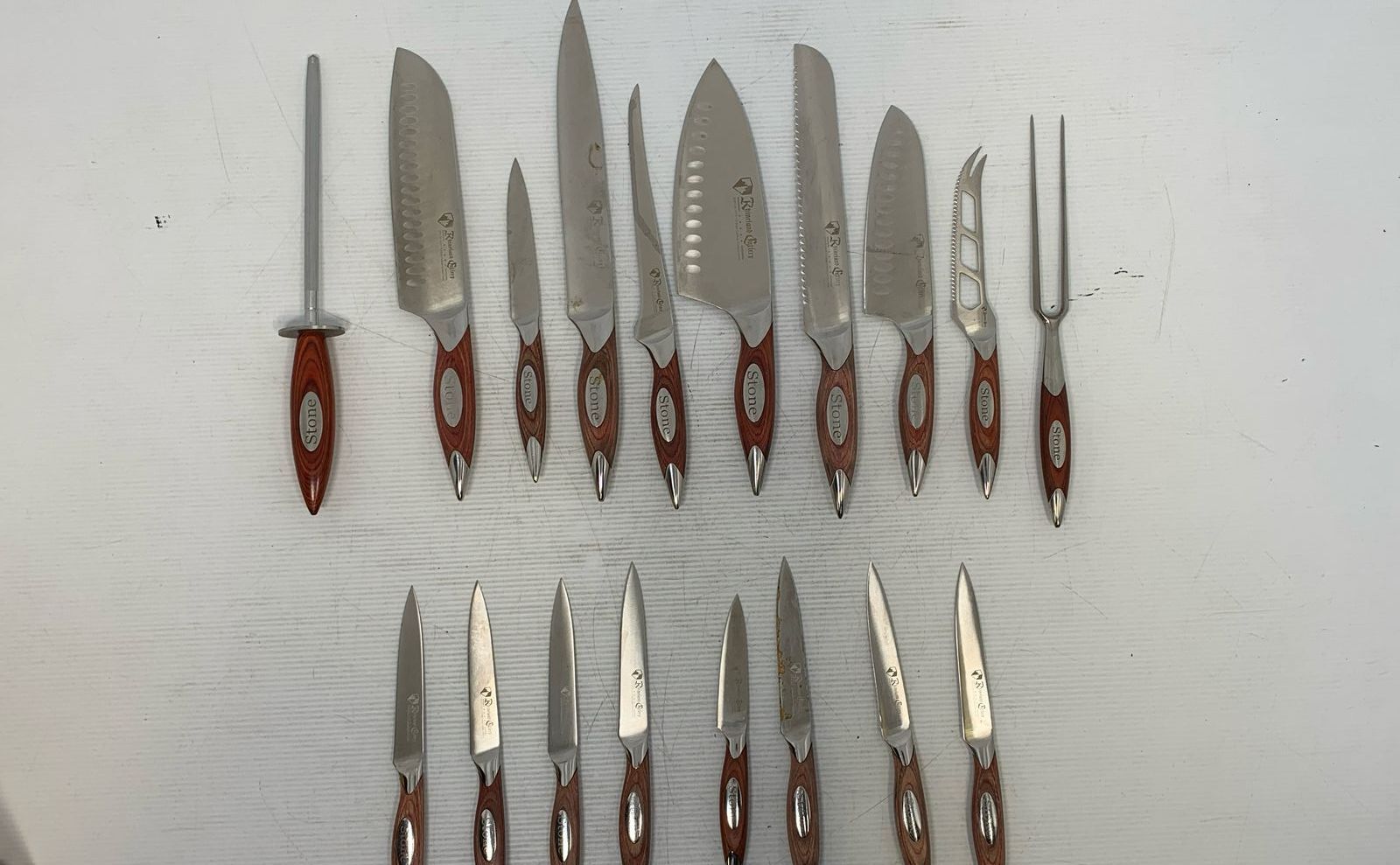 Rhineland Cutlery 18 Piece Chef Knife And Bamboo Block Set Brown Silver
