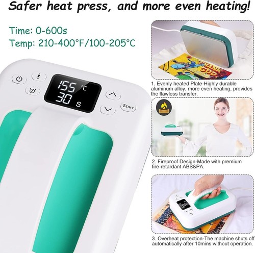 7×5" Portable Heat Press Machine for T-Shirts Mini Easy Press w/Timing Function! - Picture 6 of 7