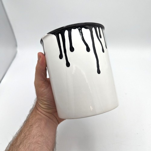 Bidone cucina ceramica Farval dipinto a mano made in Portugal bianco nero goccia - Foto 3 di 6