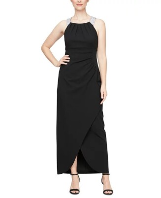 SL Fashions Women's Embellished-Strap Halter Gown Black Size 14 $99 | eBay
