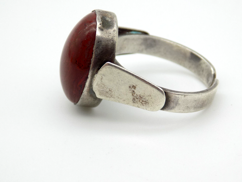 Vintage Sterling Silver Israel Red Jasper Modernist Ring sz 7.5 Adjustable - Picture 5 of 6