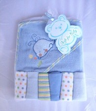 Little Mimos Baby Hooded Towel with 6 Washcloths Blue Whale, Terry Cotton New