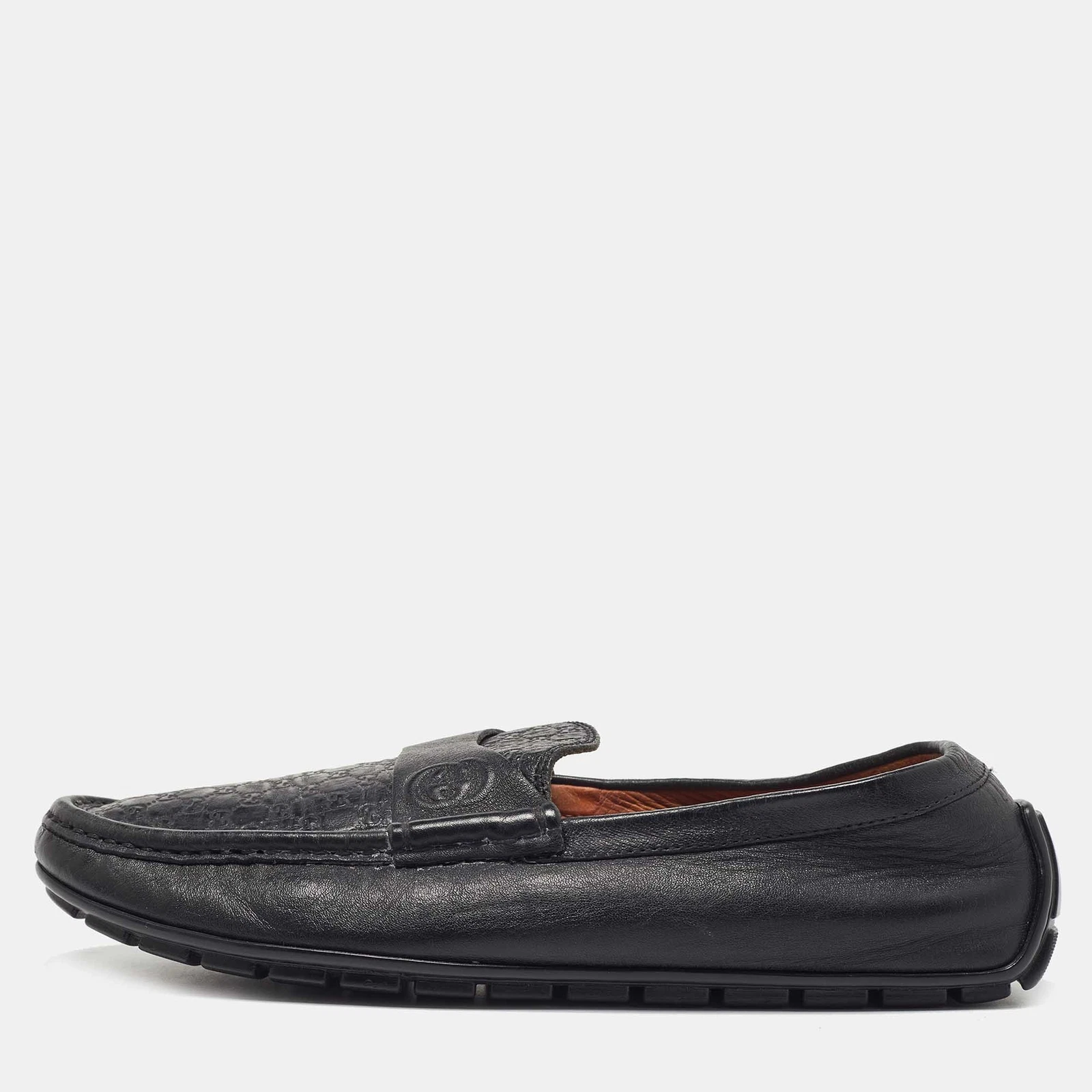 Mocassins à enfiler en cuir noir Gucci Microguccissima taille 40,5
