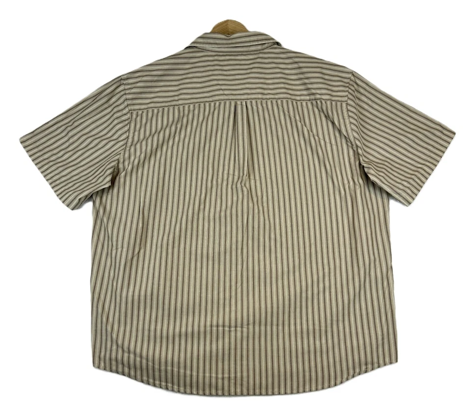 Haband Pearl Snap Shirt Men's XL Brown Black Striped Short Sleeve Poly Cotton - Image 2 of 4