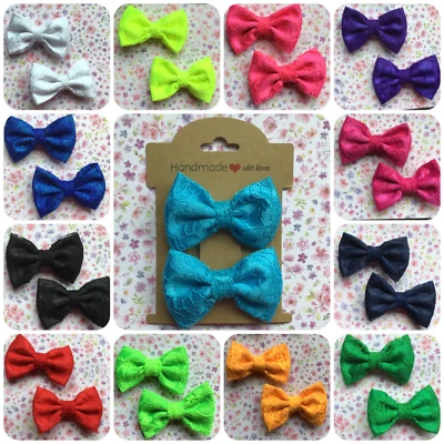 GLAMOUR GIRL ACCESSORIES 2 MINI FLORAL LACE SATIN FABRIC 5cm BOW HAIR CLIP SLIDE GRIPS GIRLS SCHOOL KIDS