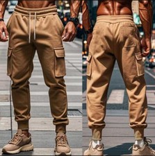 Men Fashion Pockets Drawstring Waist Fleece Casual Sweatpants Pants Trousers SUN