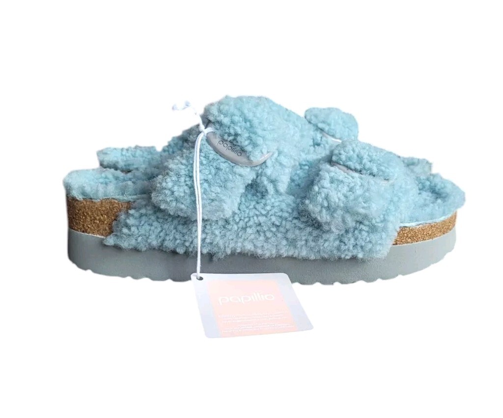 New BIRKENSTOCK Papillio 40 Faded Aqua Arizona Big Buckle Platform Teddy Sandal image 5