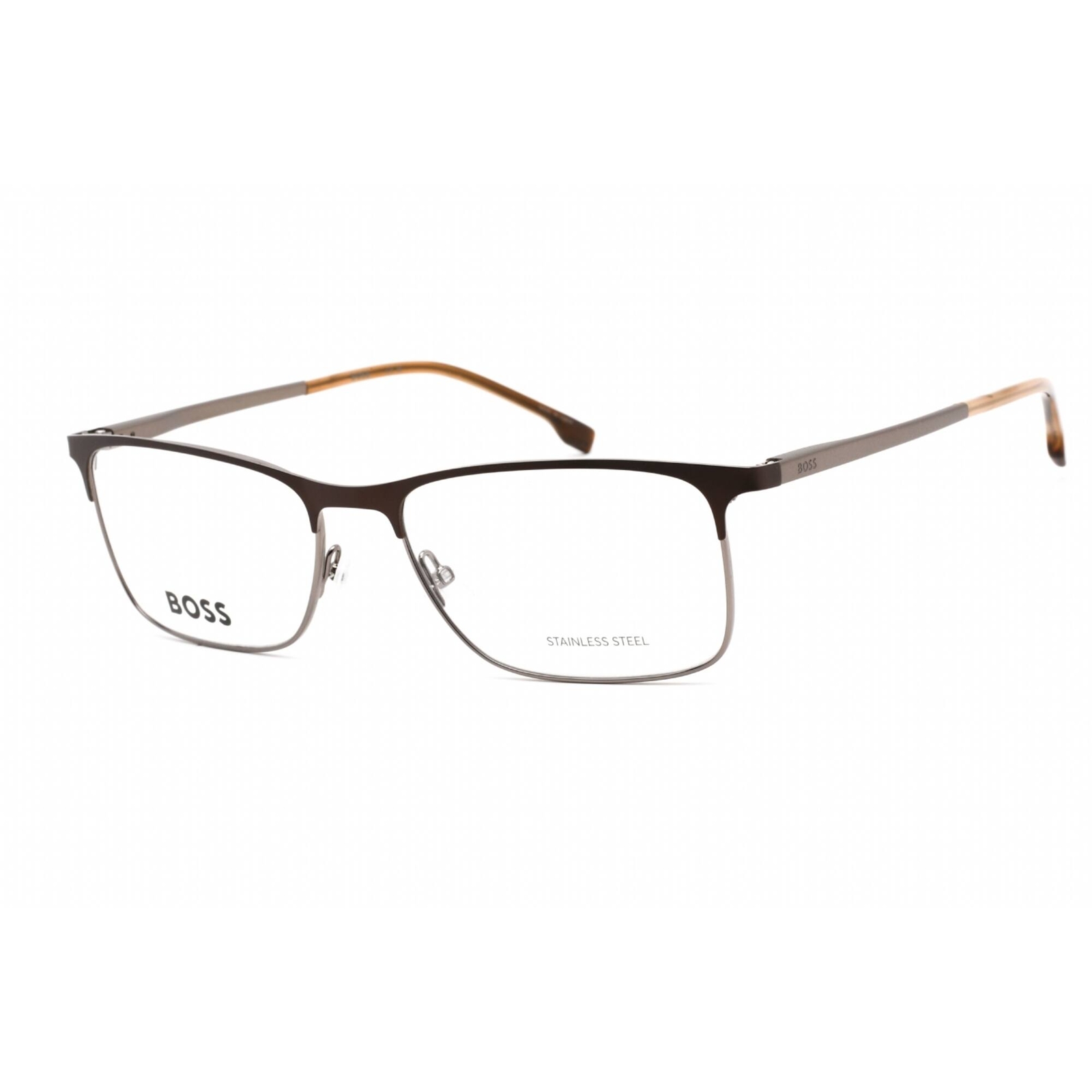 Hugo Boss Men's Eyeglasses Brown Ruthenium Rectangular Frame BOSS 1186