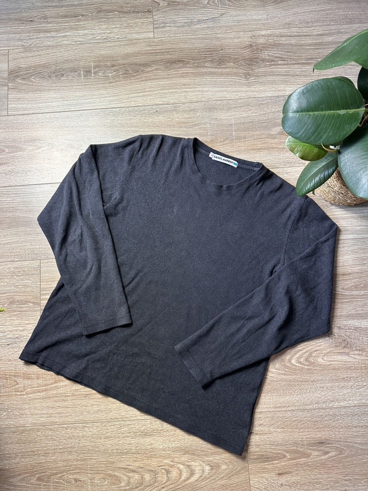 Maglione Saint Laurent Jeans YSL Autentico Cotone Maglia Uomo Colore Grigio Taglia L